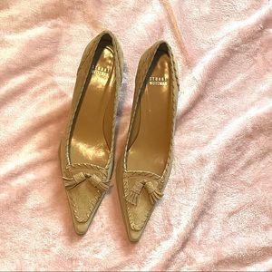 Stewart Weitzman tan suede pumps with tassel detail